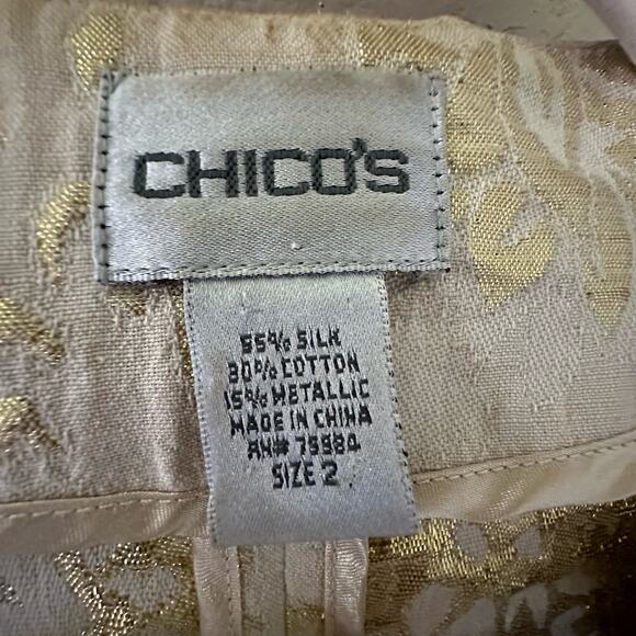 Chicos | Size 2 Astere Squire Jacket Floral Silk Cotton Blend Blazer Cropped - Picture 7 of 11